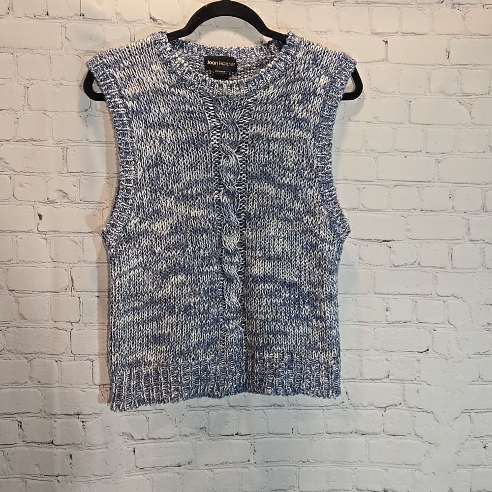 Joan Harper knit blue and white sweater vest size M
